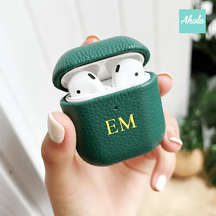 【Poddy】Apple Airpods Monogram Genuine Pebble Leather Case 燙金/銀壓字牛皮保護套