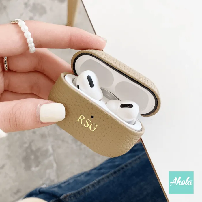 【Poddy】Apple Airpods Monogram Genuine Pebble Leather Case 燙金/銀壓字牛皮保護套