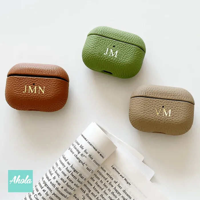 【Poddy】Apple Airpods Monogram Genuine Pebble Leather Case 燙金/銀壓字牛皮保護套