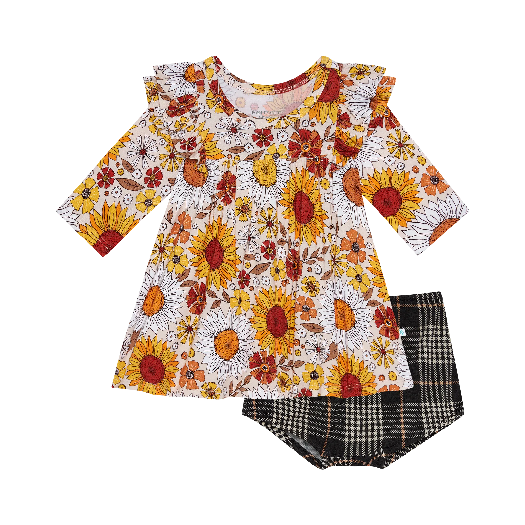 Posh Peanut - Goldie - 3/4 Sleeve Flutter Dress & Bloomer Set