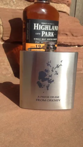 "A peedie dram from Orkney" Large Hip Flask