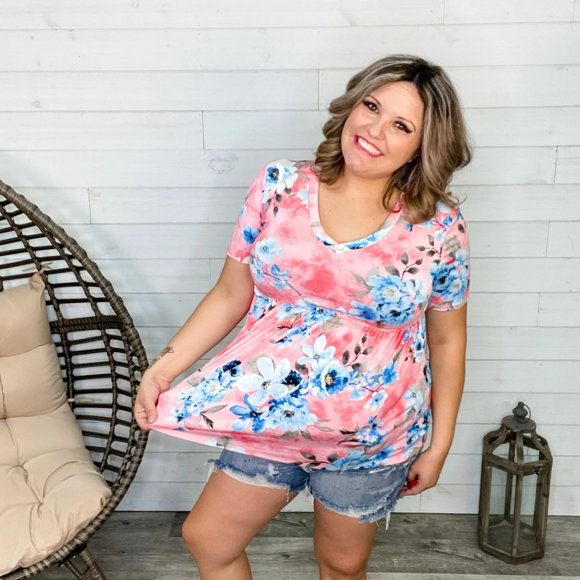 "Blue Eyed Babydoll" Floral V Neck Babydoll