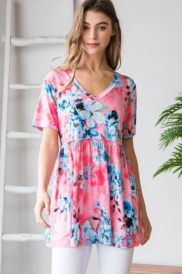 "Blue Eyed Babydoll" Floral V Neck Babydoll