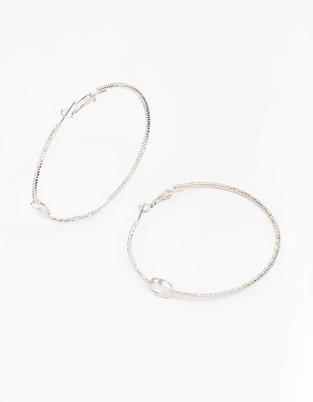 Rhodium Textural Oval Cubic Zirconia Hoop Earrings