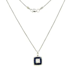 Round Diamond Necklace with Thirty-Two Accent Diamonds and Twelve Ceylon Sapphires in 14K and 10K White Gold