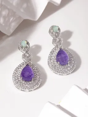 Rubans Rhodium plated Pear drop Purple Crystal Zirconia Demi - Fine Drop Earrings