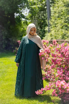 Safa Organza Abaya Set - Dark Green