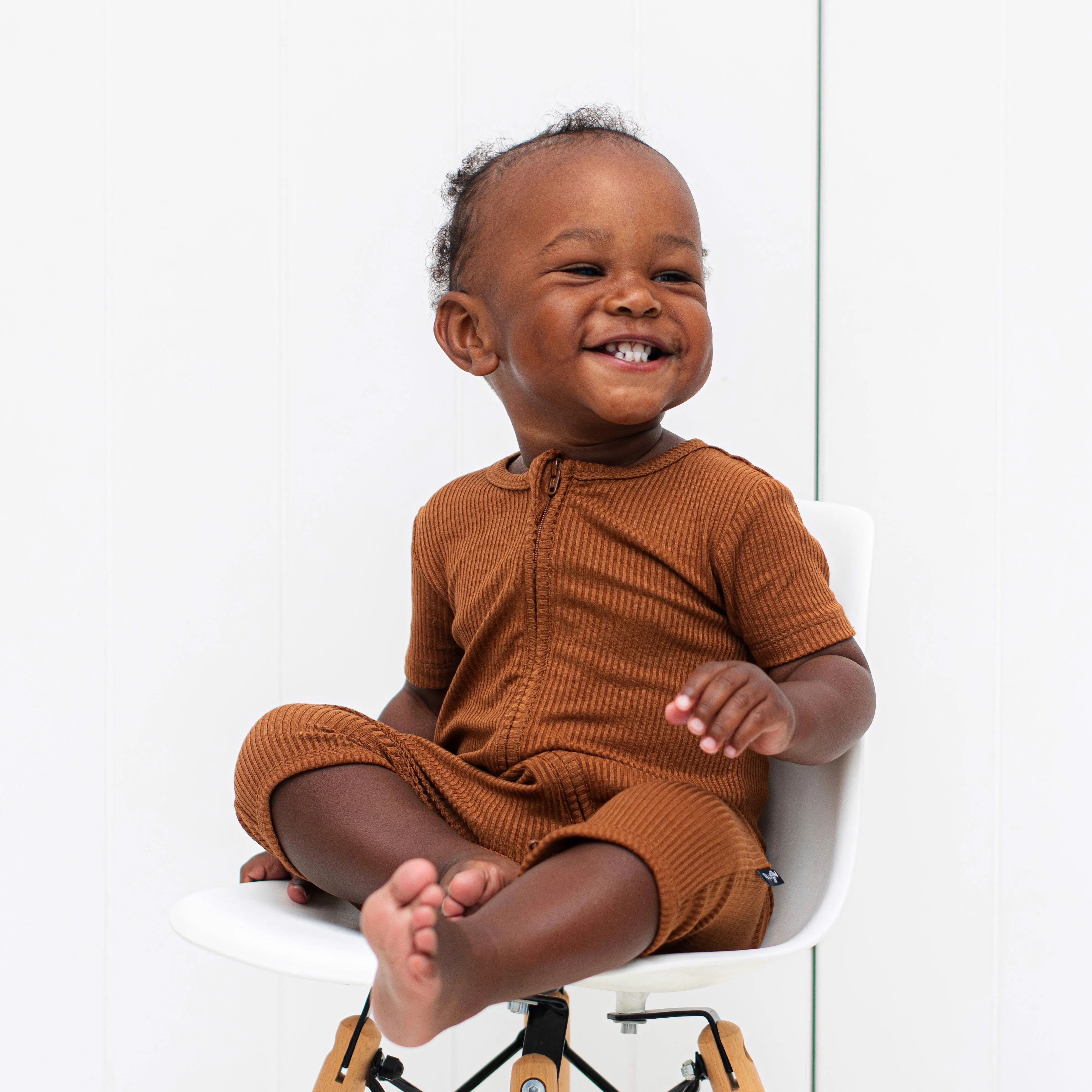 SHORTIE ZIP ROMPER - Bark Ribbed