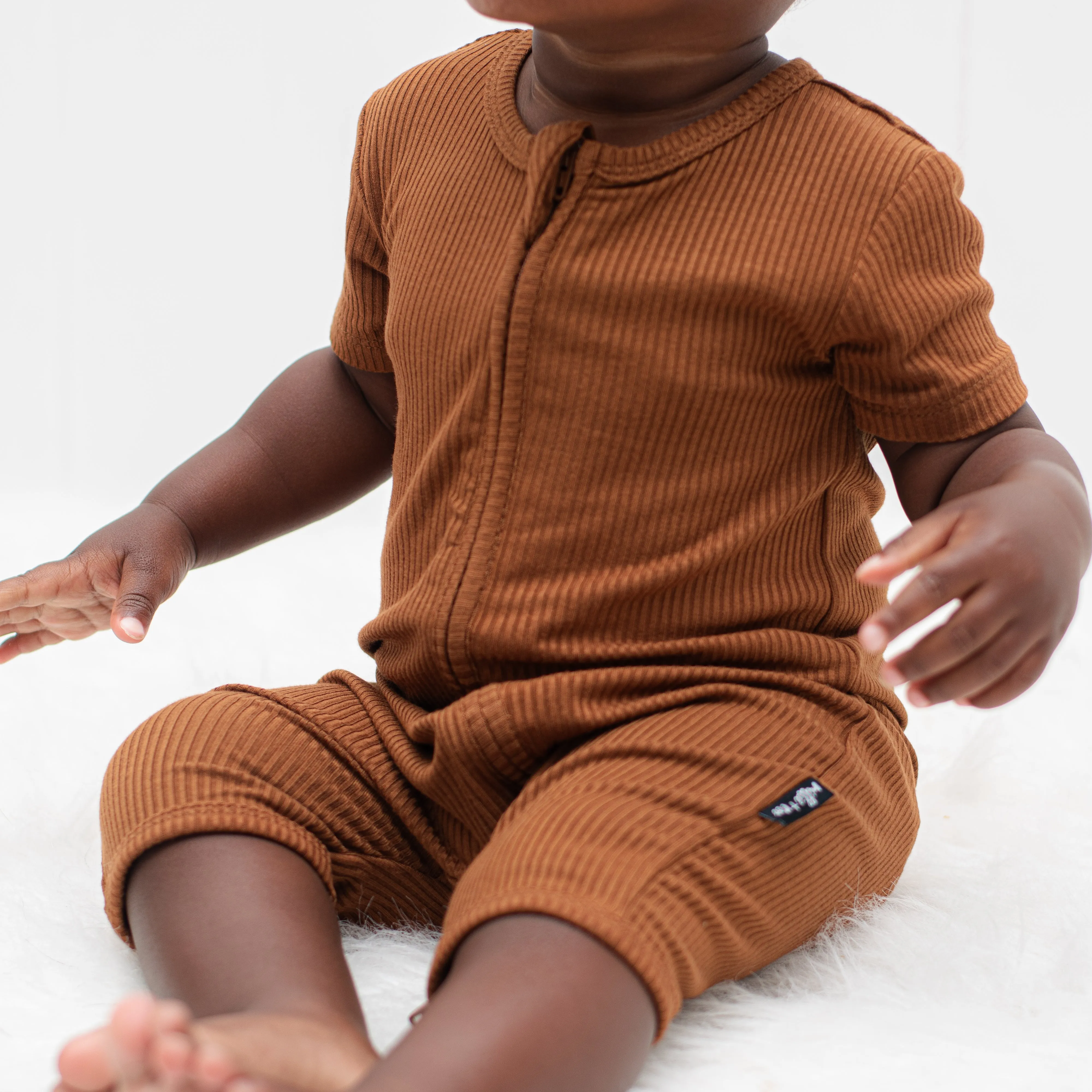 SHORTIE ZIP ROMPER - Bark Ribbed