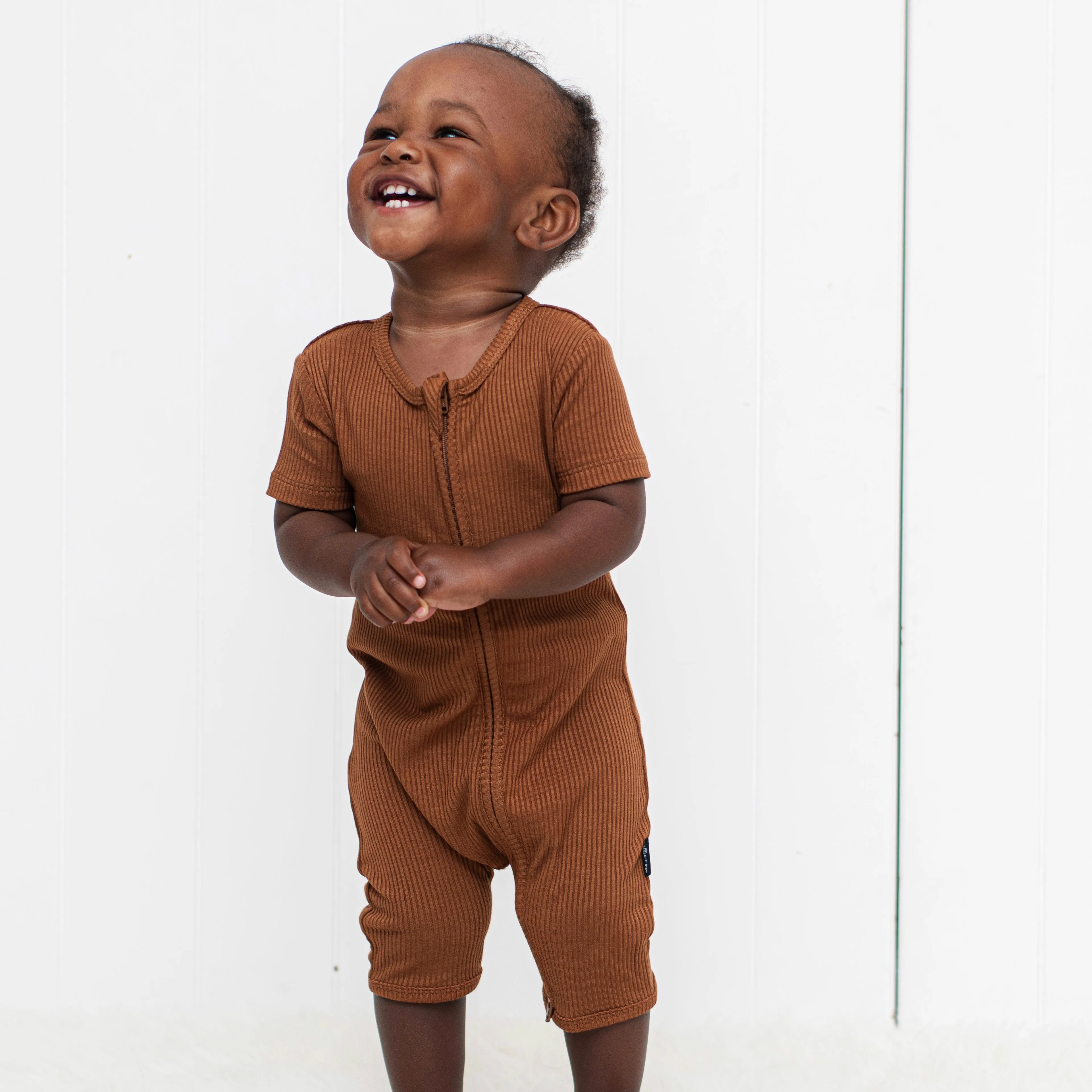 SHORTIE ZIP ROMPER - Bark Ribbed