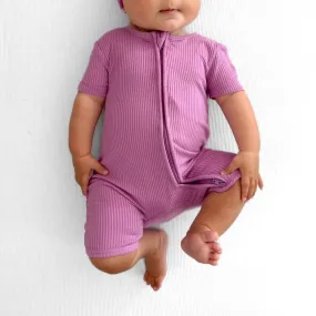 SHORTIE ZIP ROMPER - Lilac Ribbed