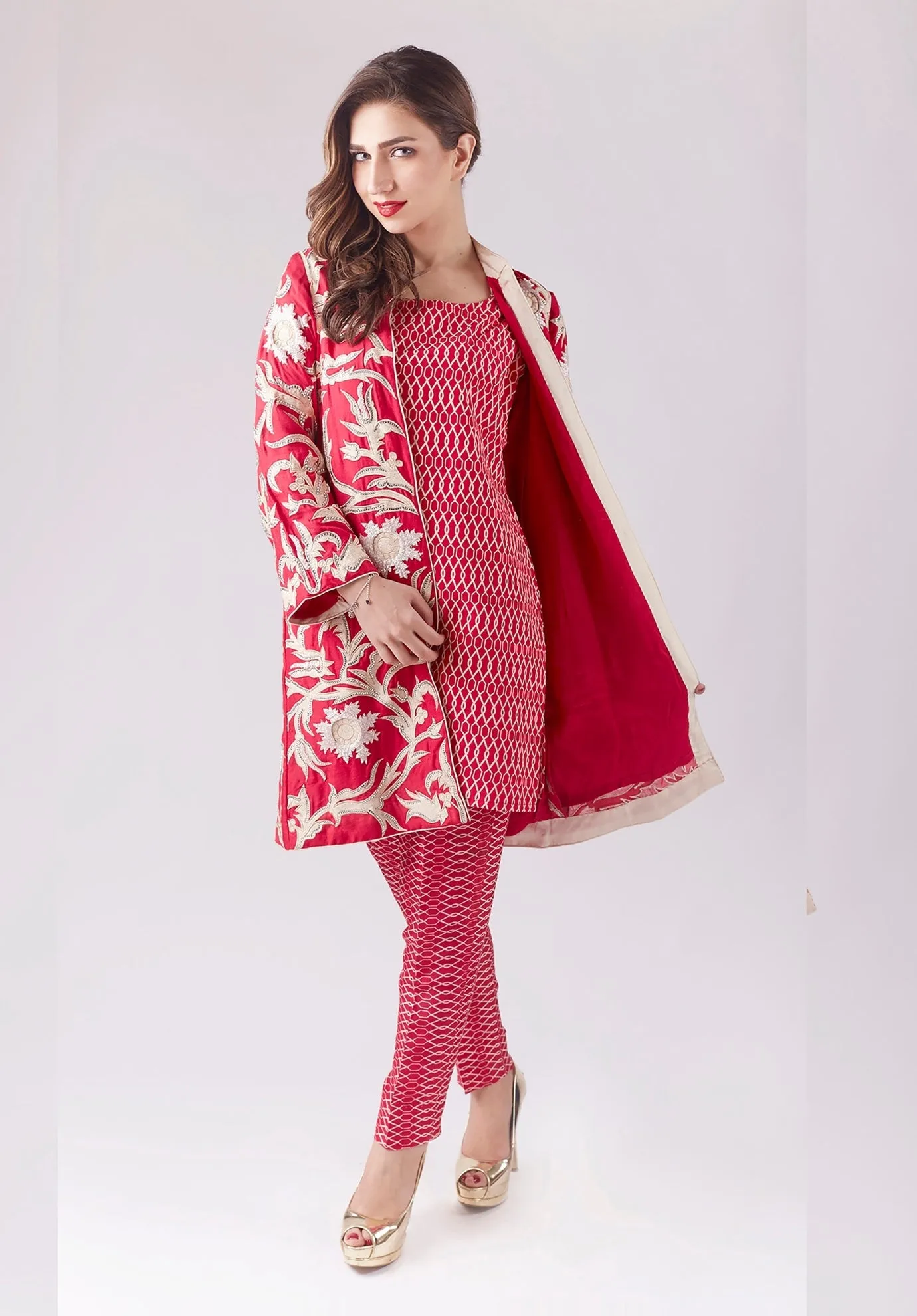 (SKU-864)-3 Piece Jacket, Slip And Trouser.