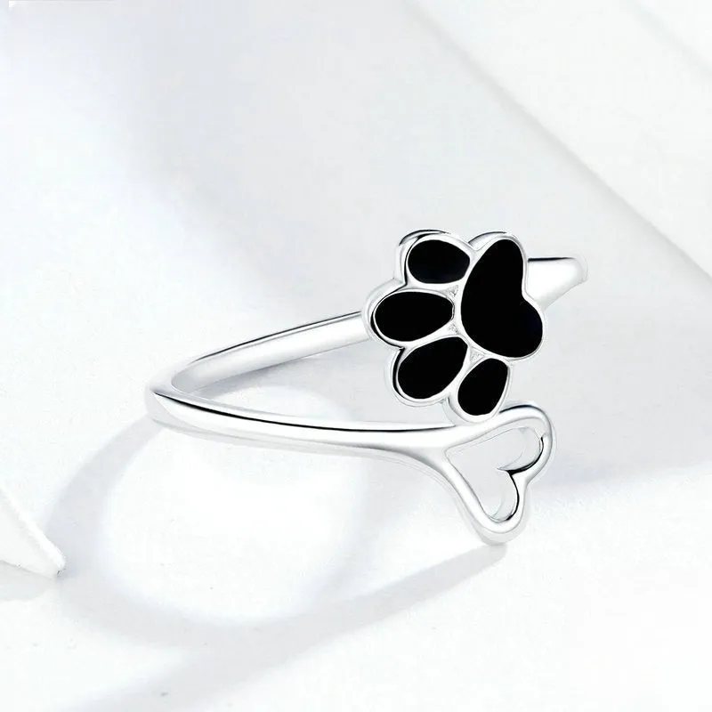 Sterling Silver Animal Paw Print Opening Plain Ring