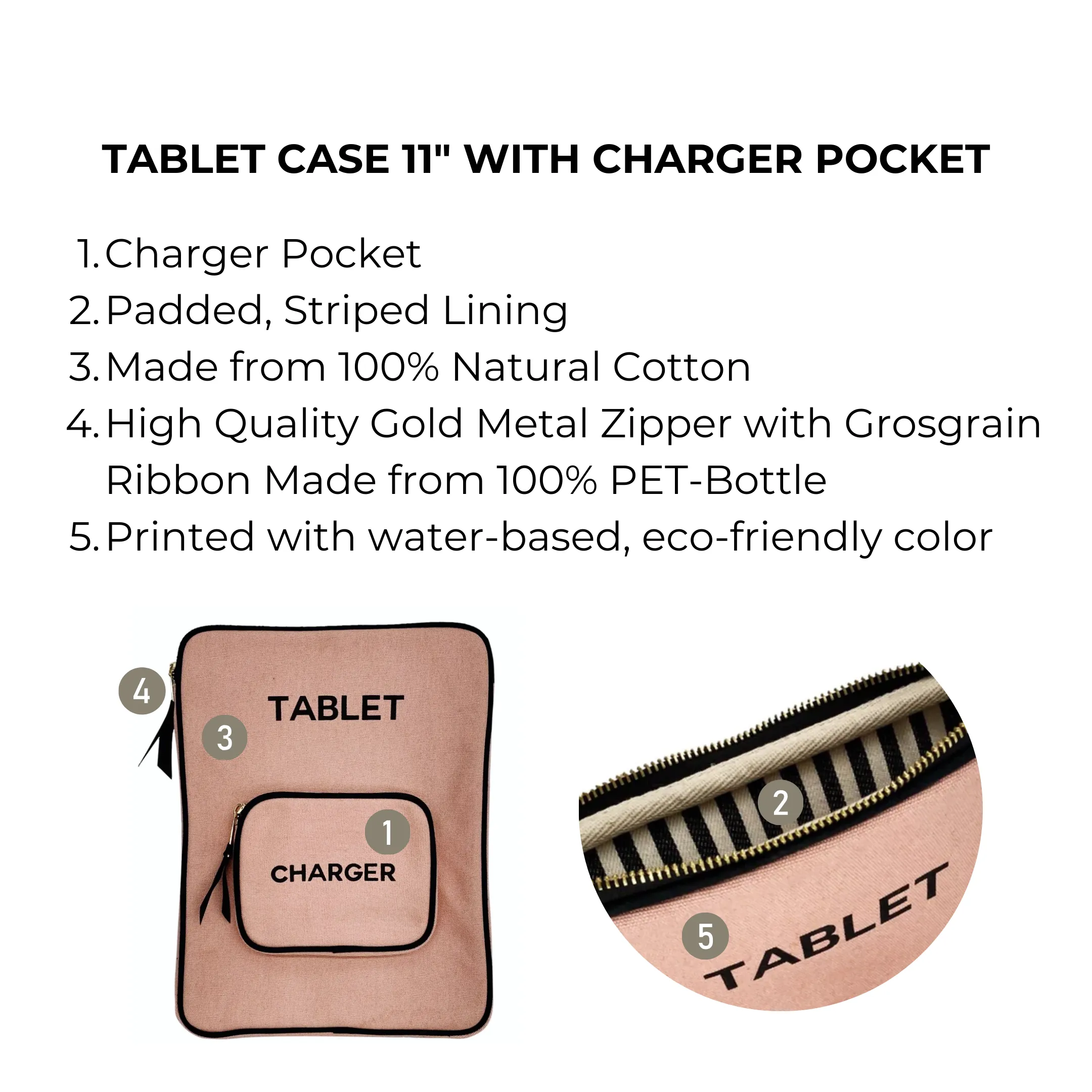 Tablet Case 11", Charger Pocket, Pink/Blush