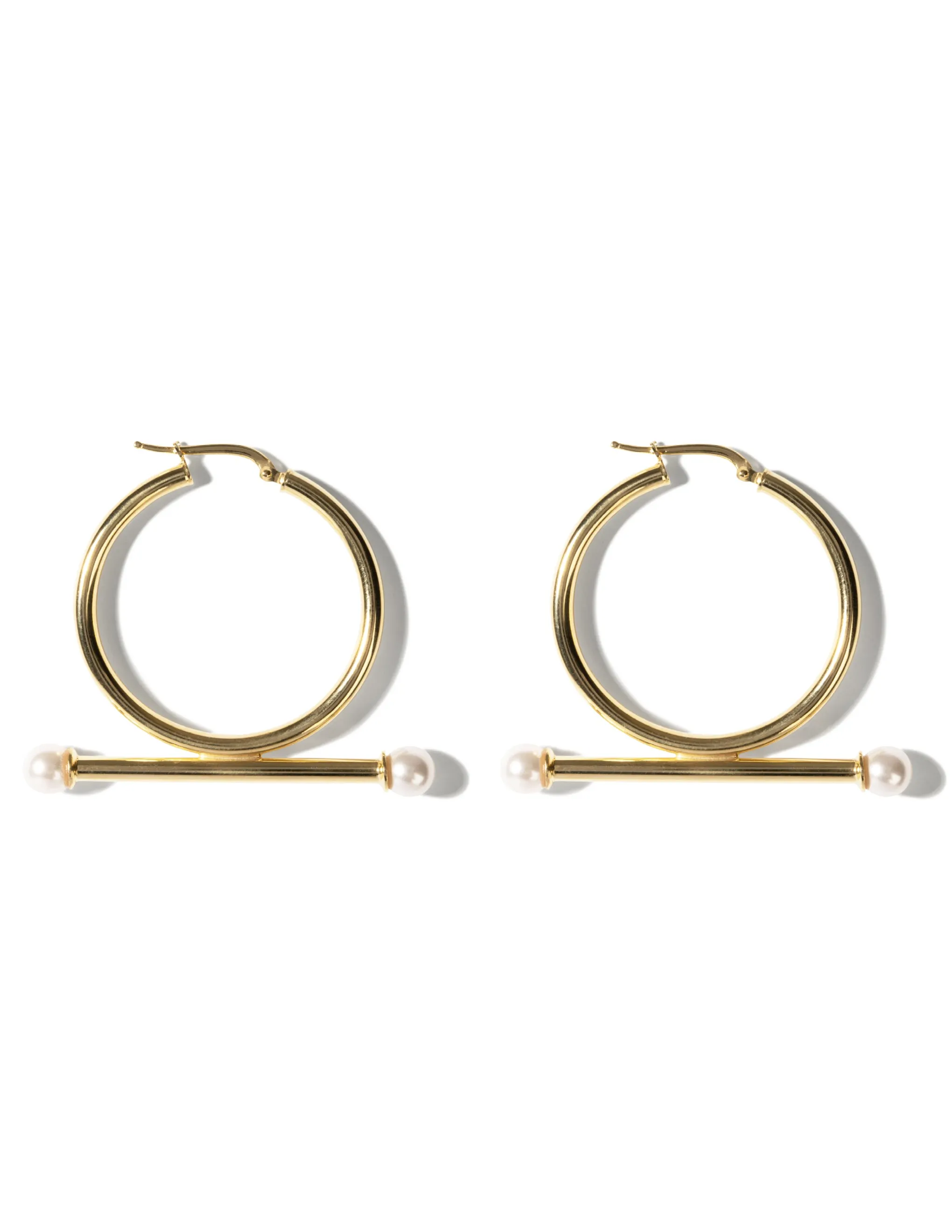 Trapeze White Pearl Earrings <br> Gold Vermeil