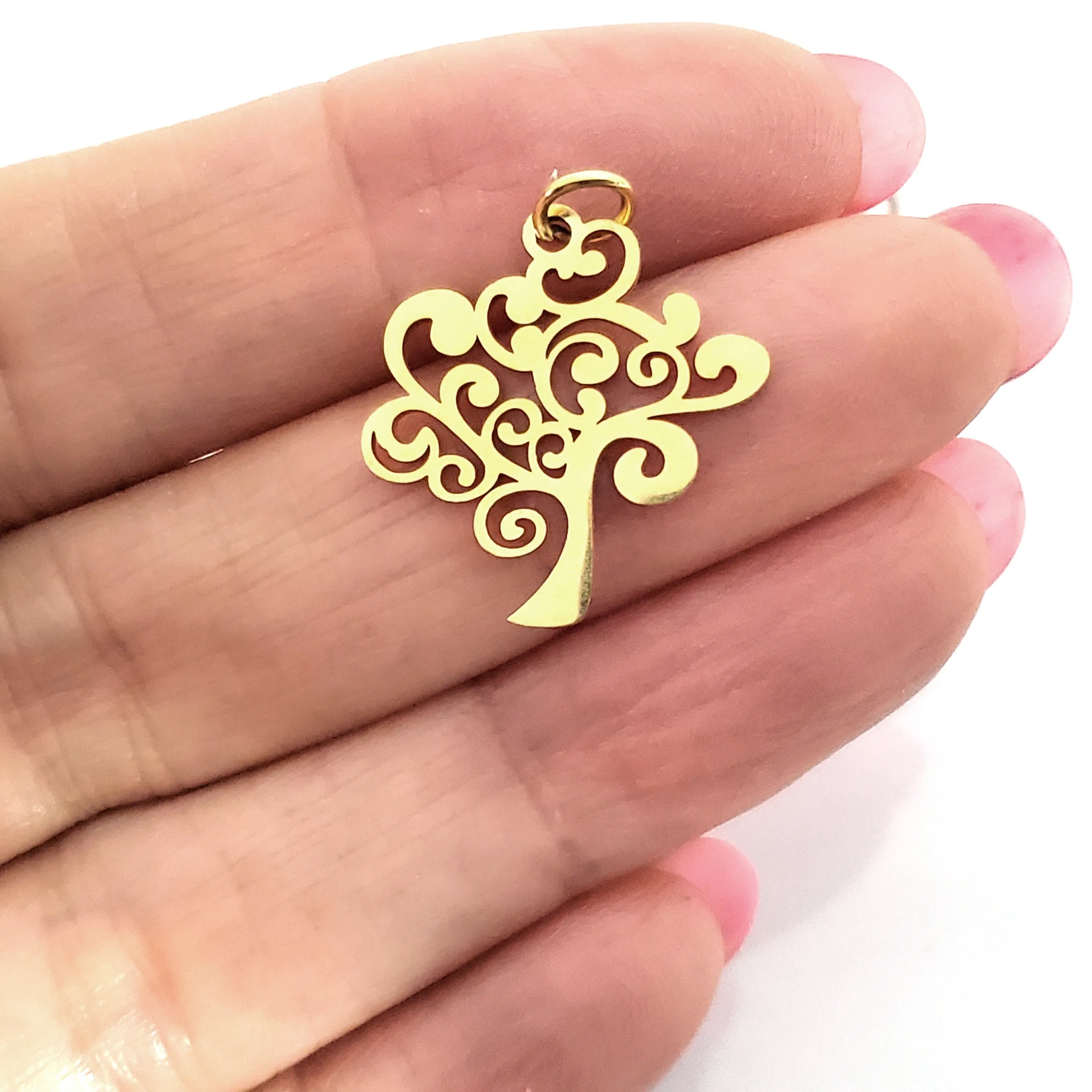 Tree Charms, 24kt Gold Plated Stainless Steel, 20.5x20x1mm, 2.5mm Hole, 5x0.8mm Ring, Lot Size 5 Charms, #1665 G