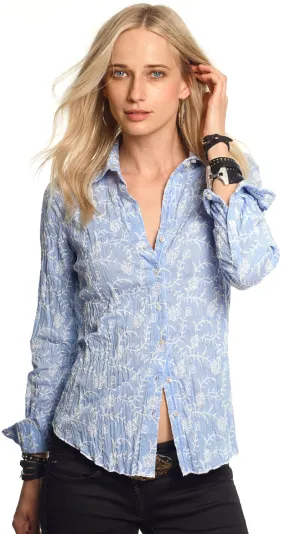 TRELLIS SOFT BLUE EMBROIDERED BUTTON DOWN SHIRT