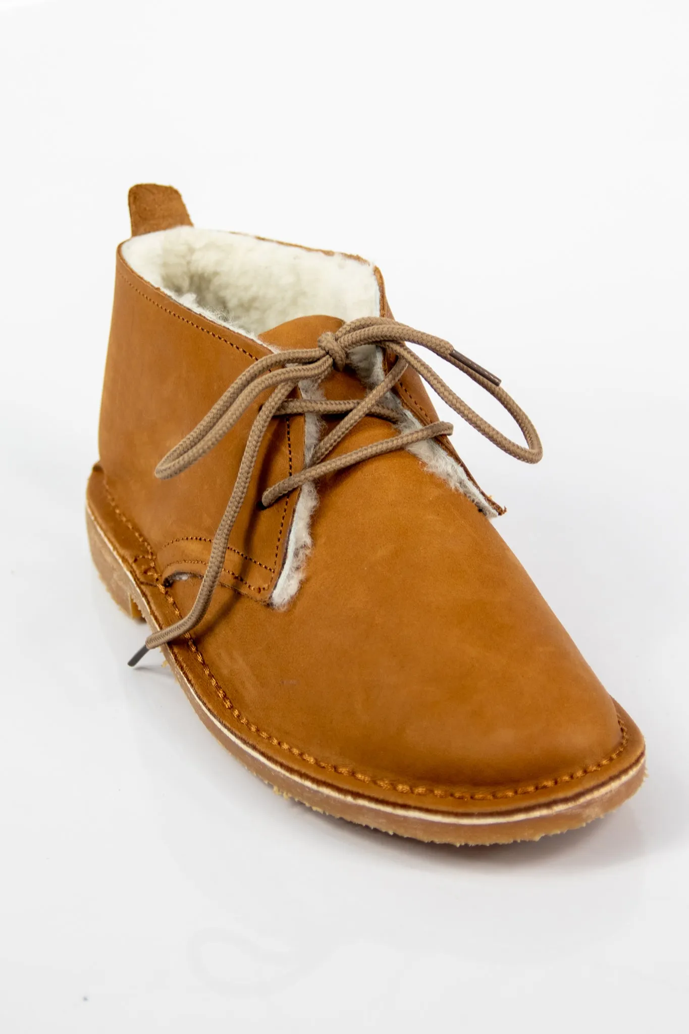 Unisex Genuine Leather Wool Vellies (Tan)