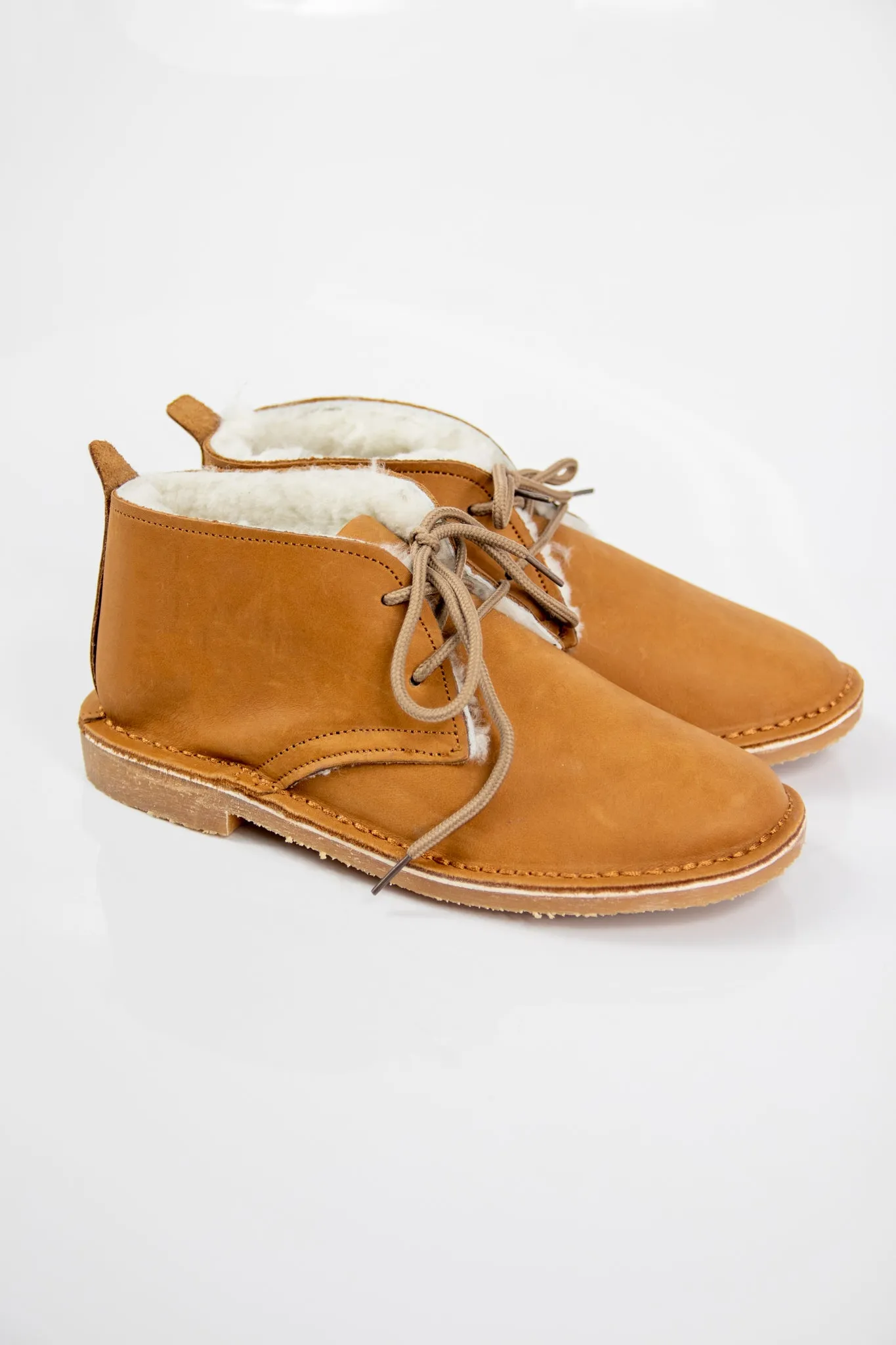 Unisex Genuine Leather Wool Vellies (Tan)