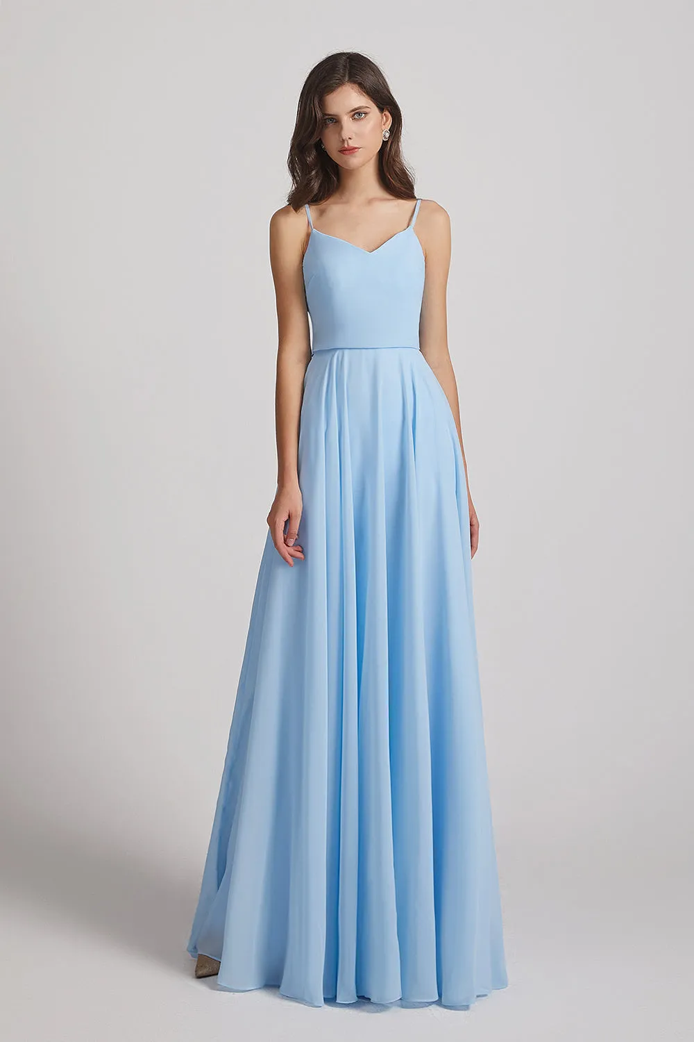 V-Neck Spaghetti Straps A-Line Chiffon Bridesmaid Dresses (AF0106)