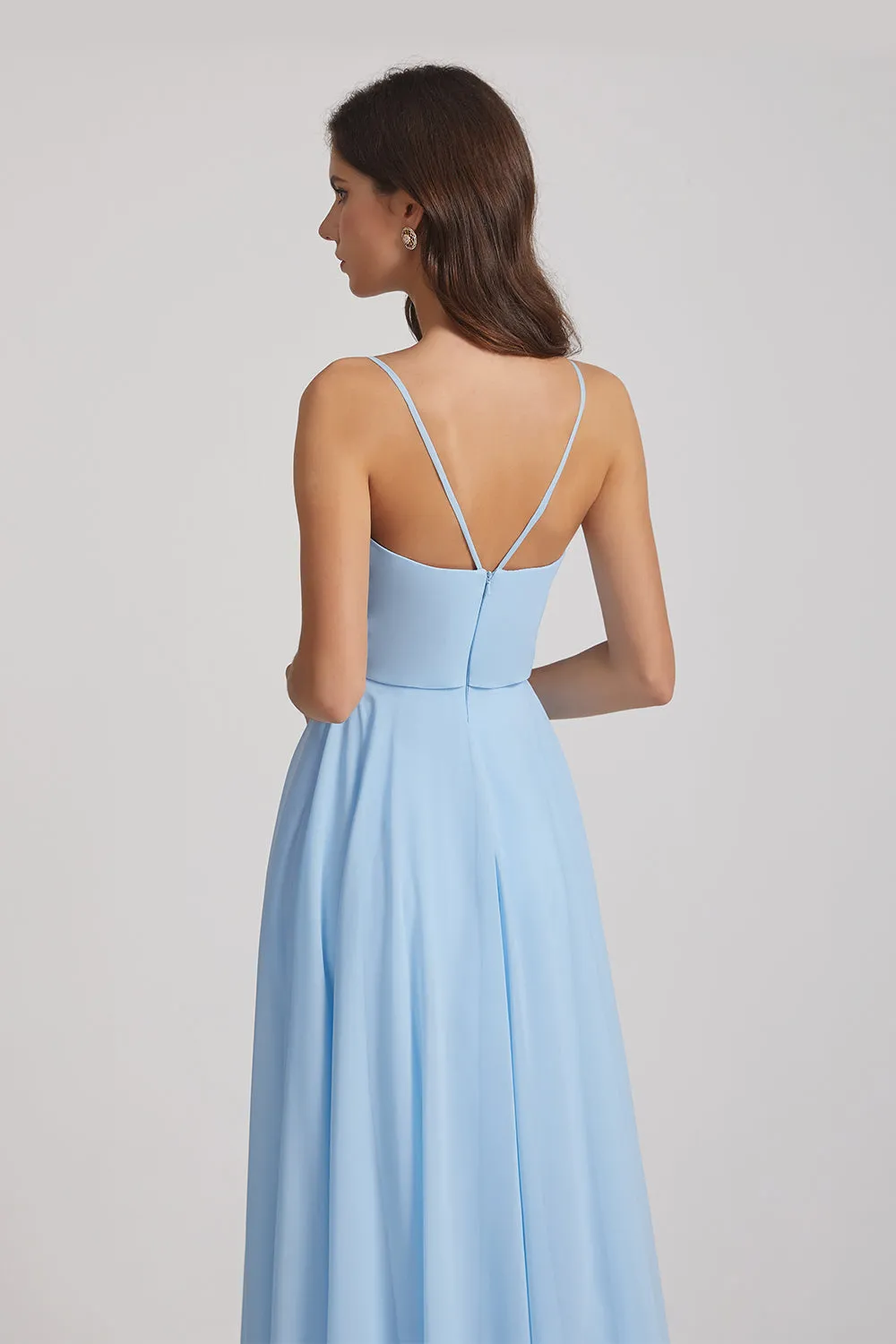 V-Neck Spaghetti Straps A-Line Chiffon Bridesmaid Dresses (AF0106)