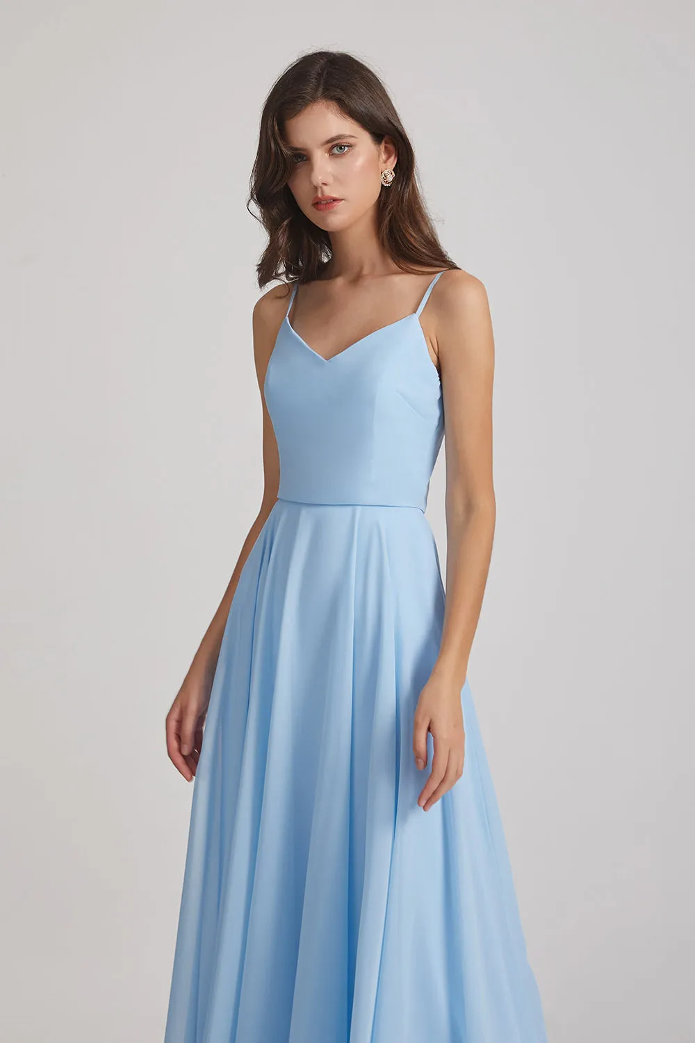 V-Neck Spaghetti Straps A-Line Chiffon Bridesmaid Dresses (AF0106)