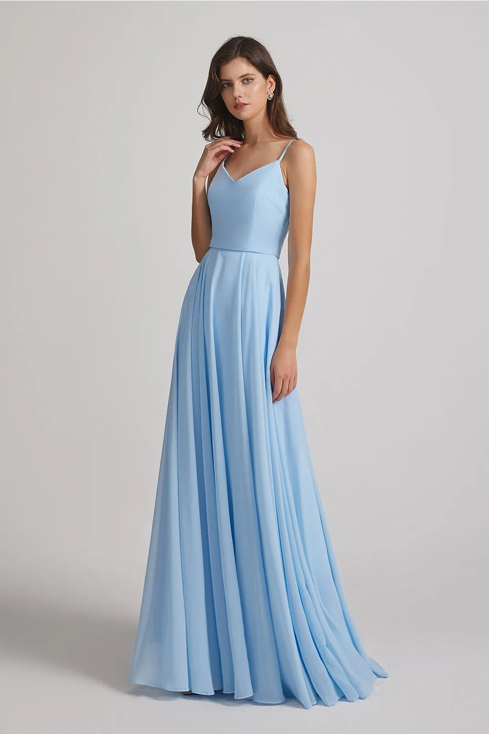 V-Neck Spaghetti Straps A-Line Chiffon Bridesmaid Dresses (AF0106)