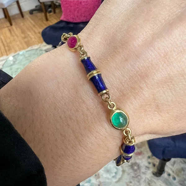 Vintage Gemstone & Blue Enamel Bracelet