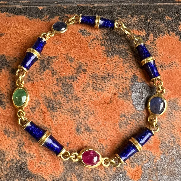 Vintage Gemstone & Blue Enamel Bracelet