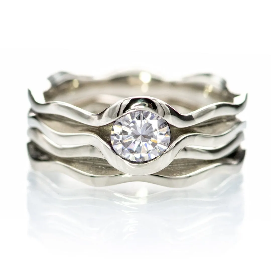 Wave Round Moissanite Ring Bridal Set