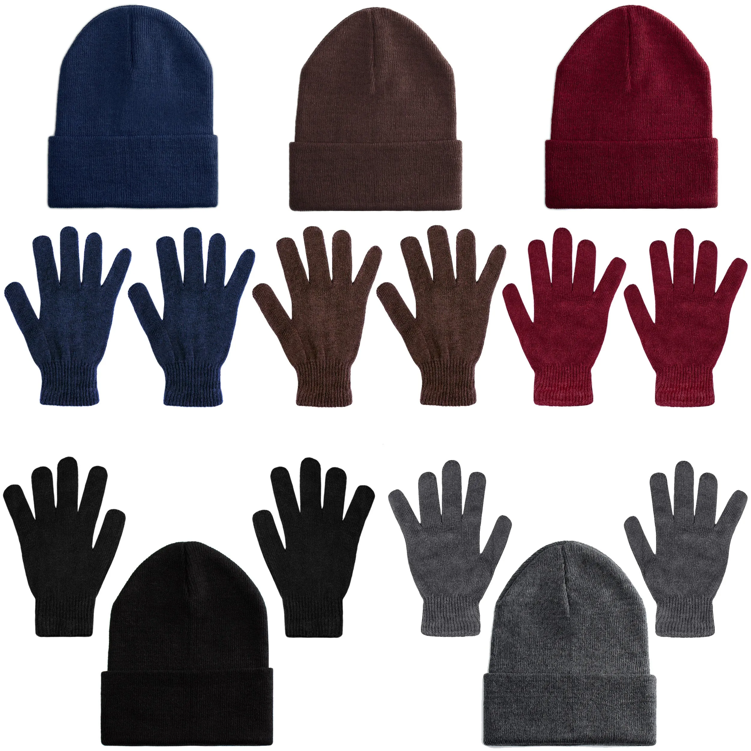 Wholesale Unisex Winter Gloves, Scarves, Beanie Hats - Bulk Case Includes 24 Beanies, 24 Gloves, 24 Scarves