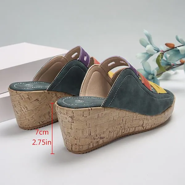 Women's Casual Beach Color Block Hollow Wedge Slippers 45817344S