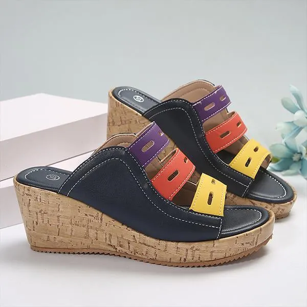 Women's Casual Beach Color Block Hollow Wedge Slippers 45817344S