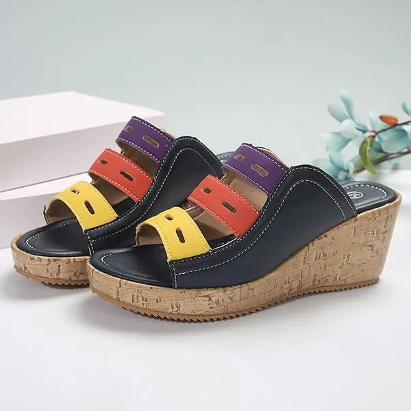 Women's Casual Beach Color Block Hollow Wedge Slippers 45817344S