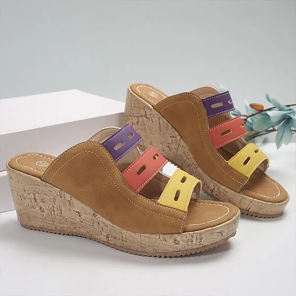 Women's Casual Beach Color Block Hollow Wedge Slippers 45817344S