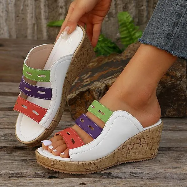 Women's Casual Beach Color Block Hollow Wedge Slippers 45817344S