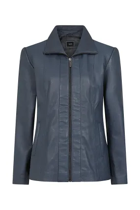 Women's Classic Navy Blue Real Leather Jacket - DEBBIE