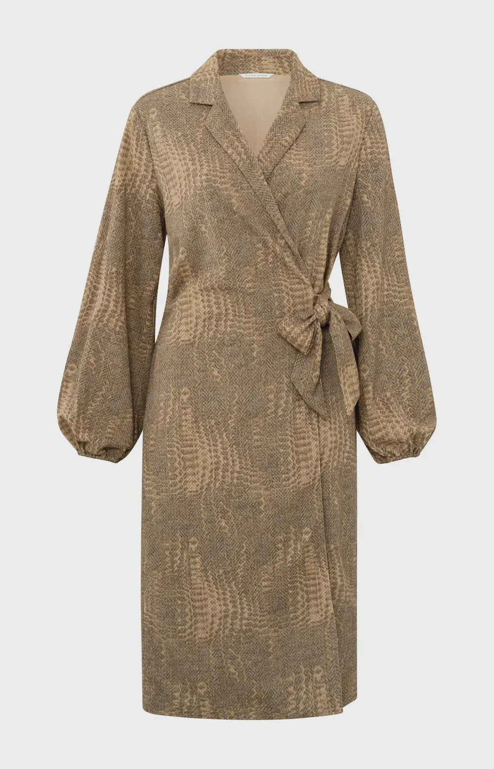 YAYA Tannin Brwn Dassin Wrap Dress w Bell Slvs